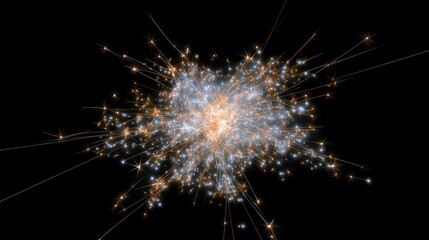Obraz premium Abstract explosion of light with glowing stars on a black background showcasing creative energy and cosmic beauty