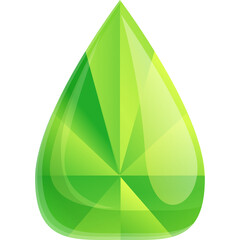A Bright Green Gemstone Shaped Like A Teardrop With Facets And Shimmering Light On A Transparent Background Representing Nature Or Purity