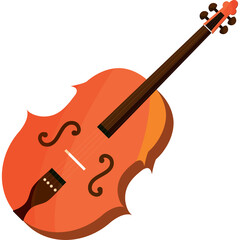 A Bright Orange Cello With A Dark Neck And String Section Isolated On A Transparent Background