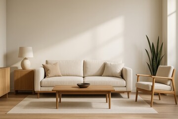 Minimalist Beige Living Room with Warm Light