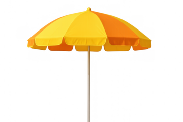 Yellow and orange beach umbrella enjoying summer vacation, providing shade during holiday on transparent background
