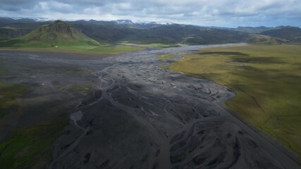 Stunning aerial of Iceland's braided river in vast, serene landscape - Powered by Adobe