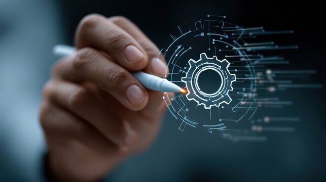 Technological Design: Hand Drawing Gear Graphics for Engineering Solutions, Artificial Intelligence and Automation Concepts - Powered by Adobe