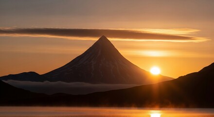 Volcano peak sunrise scenic landscape