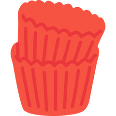 Two Red Baking Cups Stacked Together on a Transparent Background for Muffin Preparation Simple Isolated Illustration