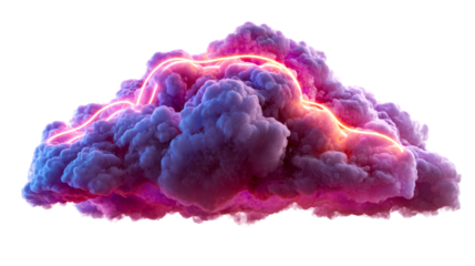 Abstract purple cloud with glowing neon light streak, cut out transparent