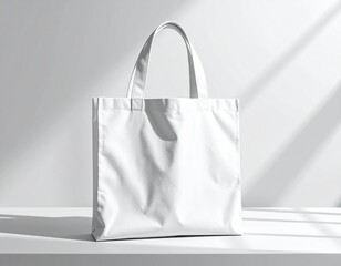 Minimal tote bag mockup on plain background, fabric texture visible, realistic lighting and shadows, ideal for branding showcase