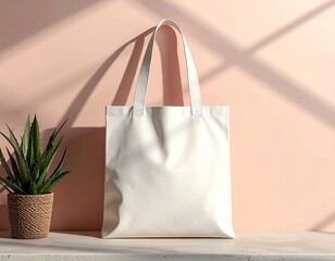 Minimal tote bag mockup on plain background, fabric texture visible, realistic lighting and shadows, ideal for branding showcase