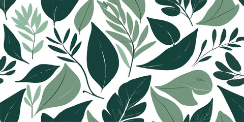 Seamless floral pattern with green leaves and nature-inspired vector illustration for spring decoration