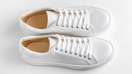 Classic White Sneakers on a Clean Background Ideal for Fashion and Sports Lifestyle Imagery
