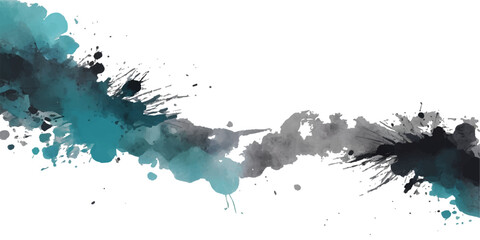 Abstract blue watercolor background with ink splashes, paint drops, and liquid texture