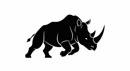 Fototapeta premium Powerful rhinoceros charging forward with determination, depicted in a bold black silhouette.