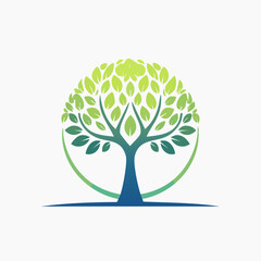 Obraz premium Vibrant Green Tree Logo with Circular Design Representing Nature and Growth.