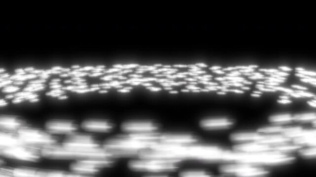 Small Particles Spining in Circular Ring at High Speed with Glowing High Energy and Motion Blur. Particle Accelerator Illustration Concept.