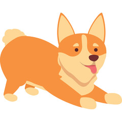 Playful Orange Corgi Dog in Play Bow Pose with Tongue Out and Tail Wagging Transparent Background Illustration