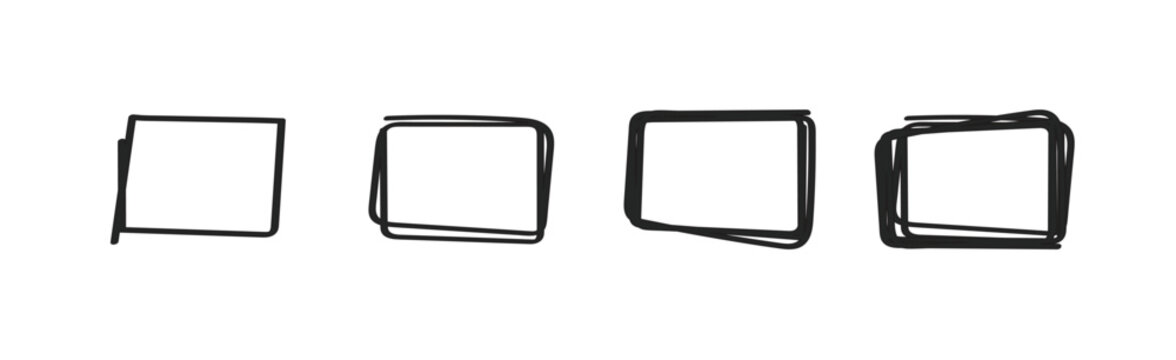 Doodle hand drawn rectangle frames set. rectangle shape. Scribble pencil square empty text box. Line border design elements. vector illustration.