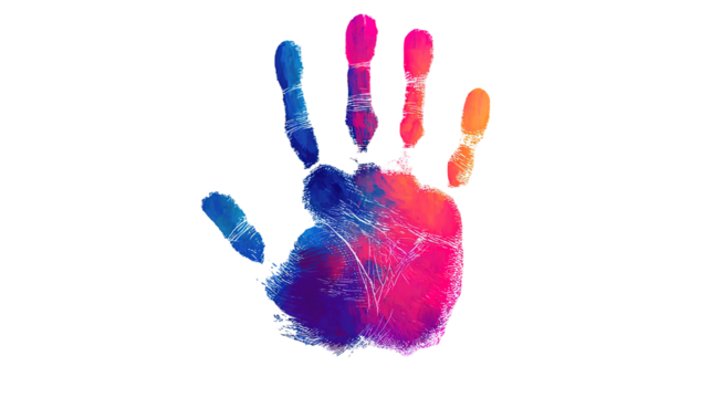 Colorful hand print isolated on transparent background Remove png - Powered by Adobe