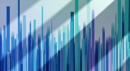 Modern abstract background featuring vertical blue and purple bars with diagonal light streaks, representing data visualization or a futuristic cityscape
