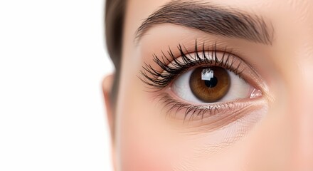 Fototapeta premium Close up Macro Shot of a Beautiful Woman s Brown Eye with Long Eyelashes and Immaculate Skin Beauty and Wellness Concept