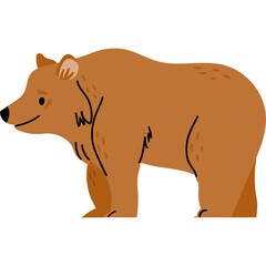 Cartoon Brown Bear Standing Profile View with White Background and Transparent Edges Simplified Illustration Style