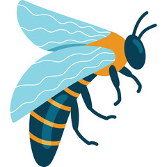 Cartoon Bee Flying With Translucent Blue Wings And Orange Yellow Black Body Stripe Details Vector Illustration Isolated On White