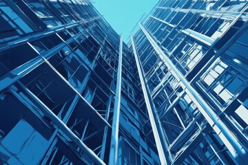 Fototapeta premium Steel framework of a skyscraper under construction urban cityscape architectural photography bright blue sky low angle view modern infrastructure