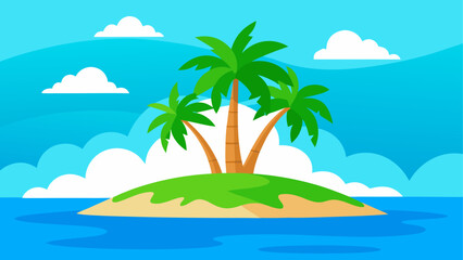 Illustration of a tropical island with palm trees