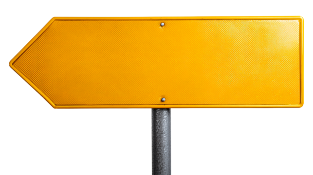 Yellow Directional Signpost on White Background, cut out transparent