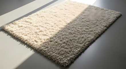 Luxurious cream-colored shag rug elegantly positioned in a sunlit modern room, showcasing its soft texture and plush pile against a minimalist backdrop for stylish interior décor.