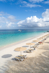 Beach chairs and umbrellas on the beach