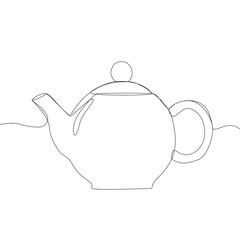 Continuous line drawing. Kitchen teapot icon. Minimalist beverage symbol. Vector kettle illustration.