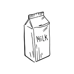 Milk package thin black lines on white background - Vector illustration