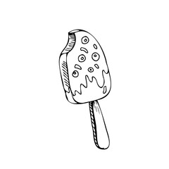 Ice cream on a stick thin black lines on a white background - Vector illustration