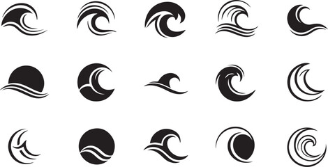black and white swirl icons set isolated