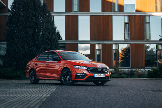 Skoda Octavia RS on the parking during sunset