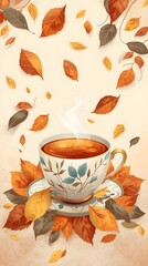 Obraz premium Vector Illustration of a Cozy Cup of Steaming Tea with Warm Minimal Aesthetic and Soft Tones