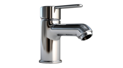 Polished Chrome Single Handle Water Faucet, cut out transparent