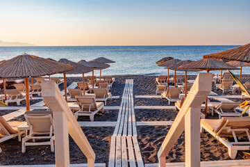 beach chairs and umbrellas