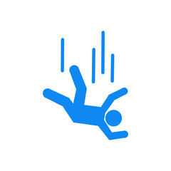 Falling blue person silhouette pictogram. Caution sign. Isolated on white background. Vector illustration