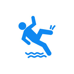 Falling blue person silhouette pictogram. Caution sign. Isolated on white background. Vector illustration