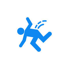 Falling blue person silhouette pictogram. Caution sign. Isolated on white background. Vector illustration