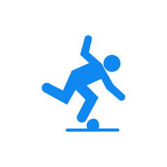 Falling blue person silhouette pictogram. Caution sign. Isolated on white background. Vector illustration