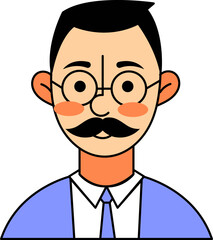 Cartoon Illustration of a man wearing glasses with mustache on black background