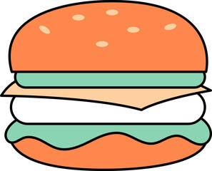 Colorful Burger Illustration with Fresh Ingredients on a Black Background
