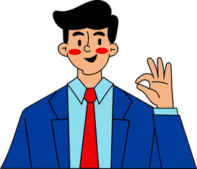 Cartoon businessman making an okay gesture against a simple background illustration