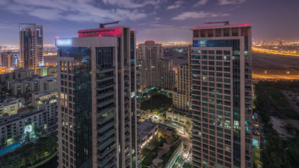 Greens district aerial view from top all night timelapse.