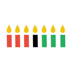 Seven Kwanzaa Candles. Hand drawn vector illustration of seven simple candles in flat design. Minimal holiday concept with red, black and green colors.