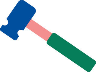 Stylized illustration of a hammer with bold color palette on black background