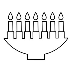 Kwanzaa Kinara. Minimal vector outline illustration of traditional seven-branch candelabrum. Flat design for cultural celebration.