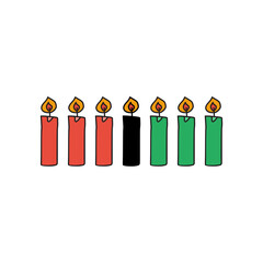 Kwanzaa Candles Set. Flat hand drawn vector illustration of seven simple candles. Minimal design in traditional colors on white background.